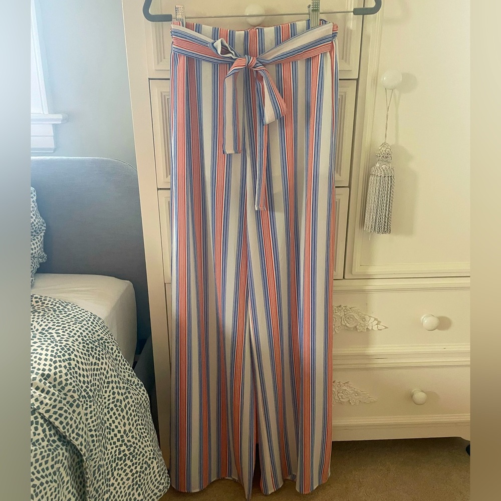 Flow blue/orange/white tie straight pants elastic band in the back